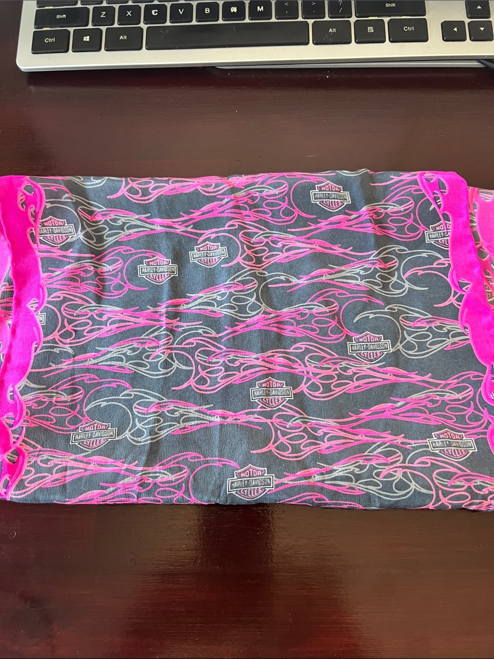 harley davidson pink and gray logo  silk scarf